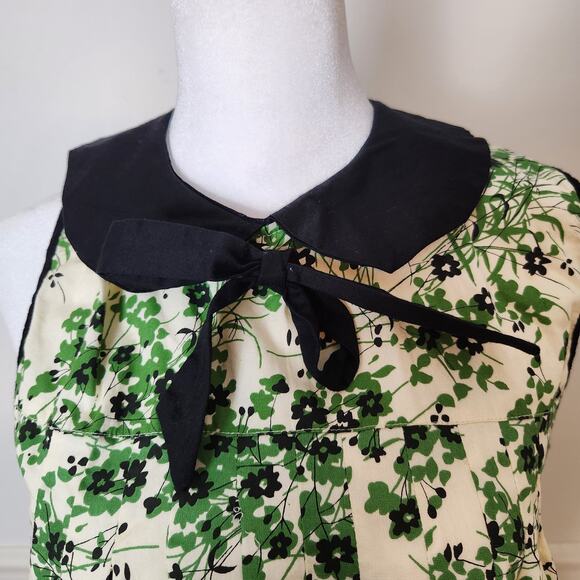 Angie Dress Sz Large Juniors Mini Collar Green Cream Floral Preppy Fairy Y2K Bow - Picture 3 of 16